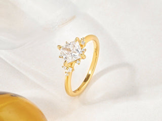 18K Gold Deco Diamond Ring: Dainty Princess Solitaire