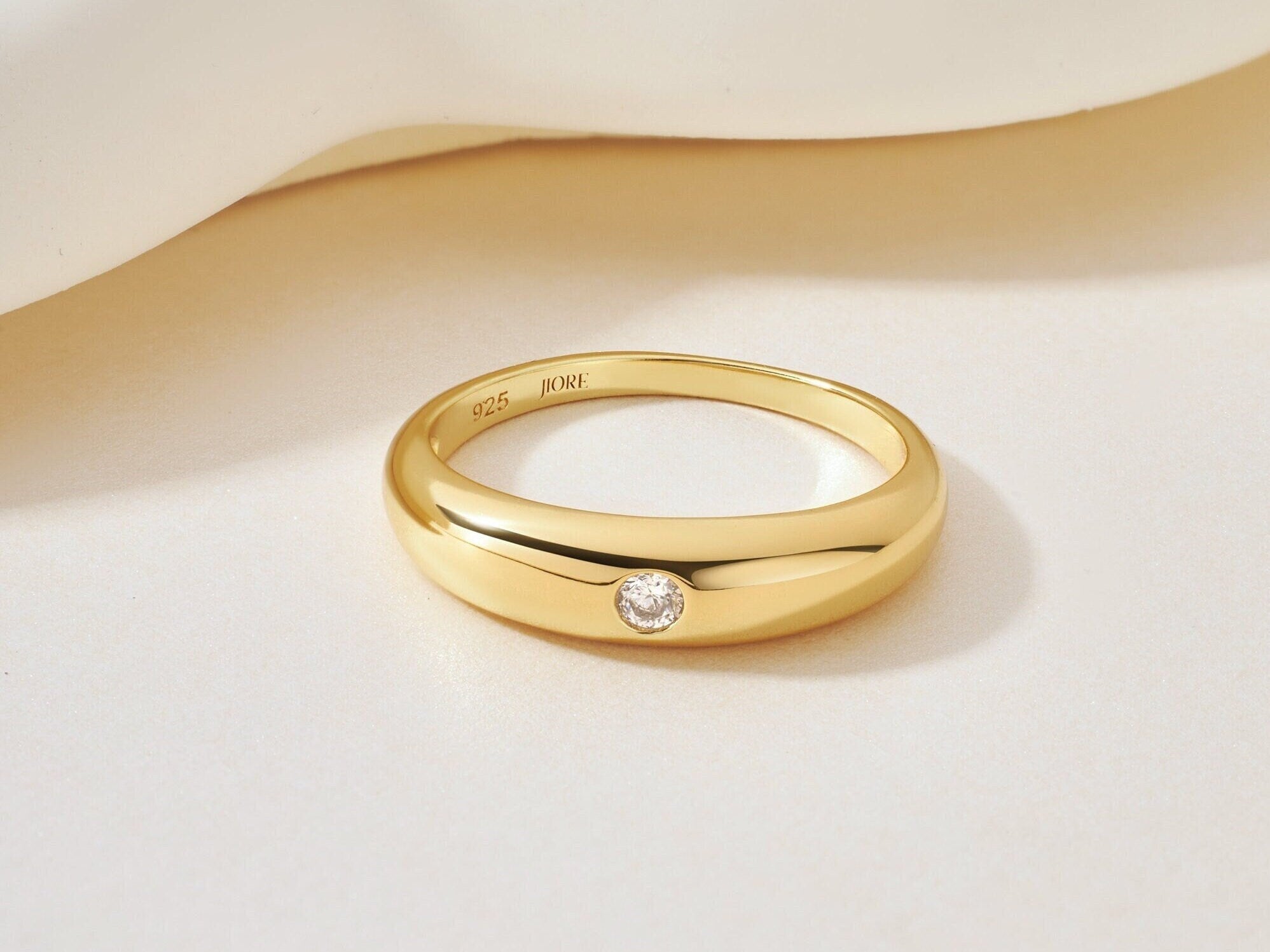 18K Gold Vermeil Dome Ring: Round Solitaire Band