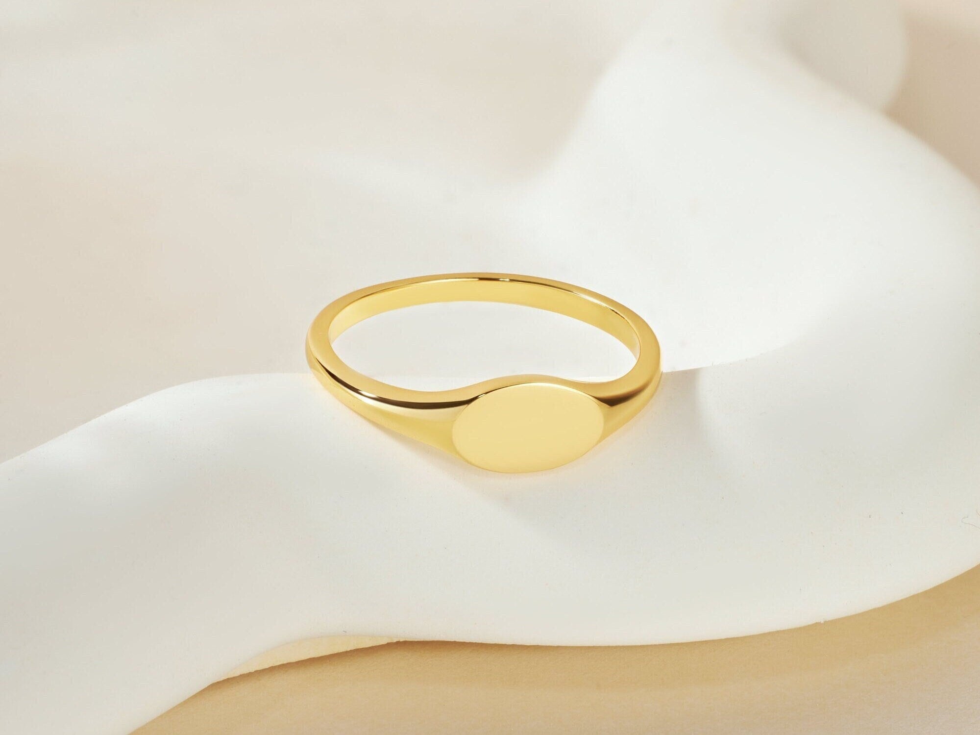 Oval Gold Signet Ring: Silver Stack Band