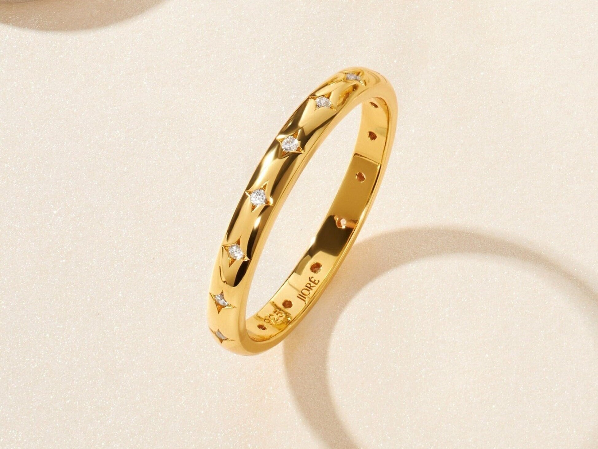 Diamond Starburst Gold Ring: Silver Stack Band