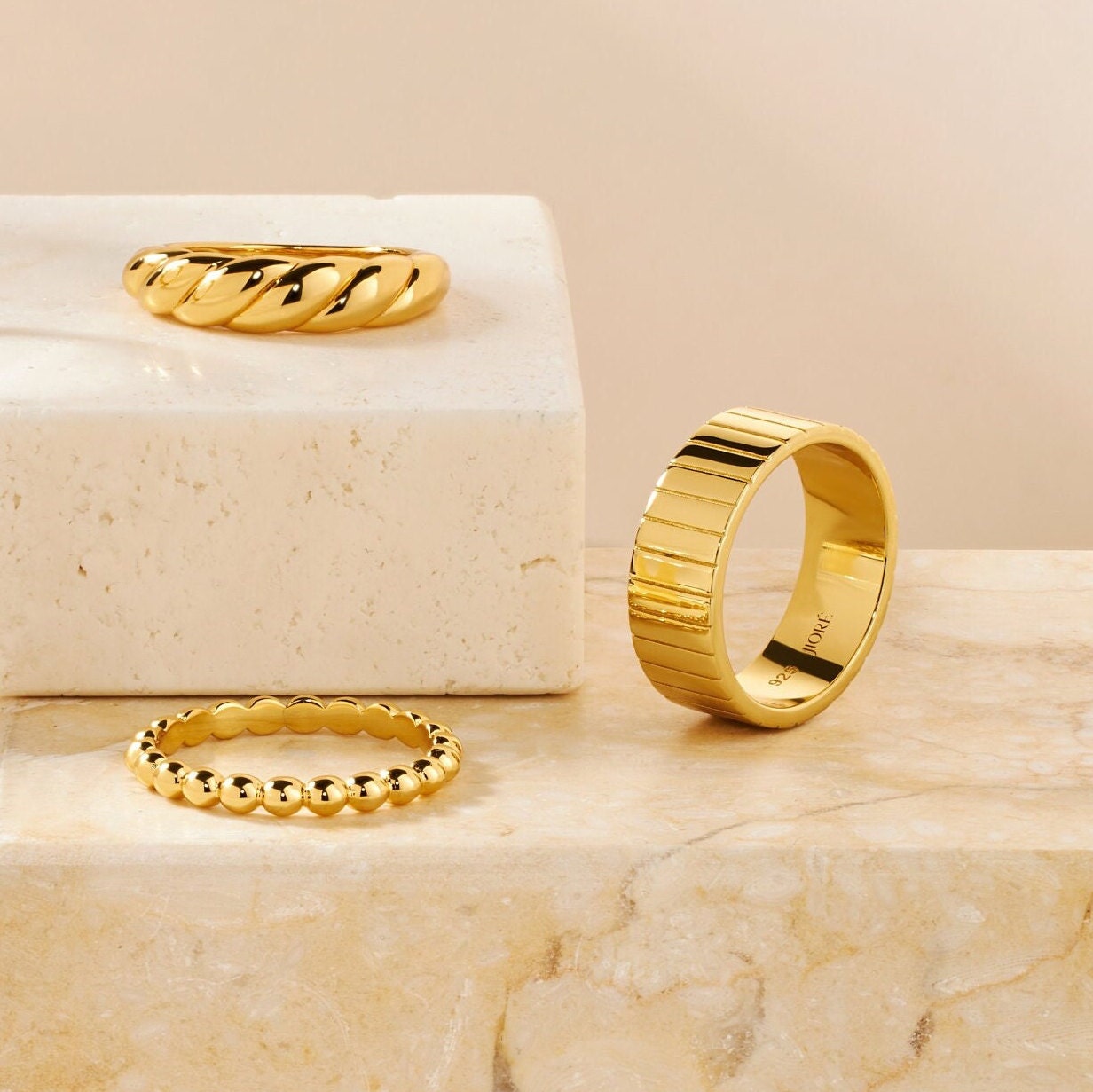 Wide Ribbed Gold Vermeil Ring: Chunky Cigar Band