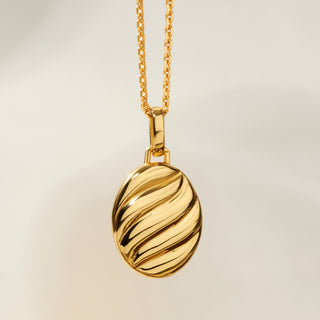 Oval Gold Croissant Pendant: Twisted Dome Necklace