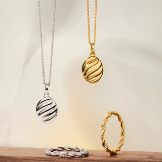 Oval Gold Croissant Pendant: Twisted Dome Necklace