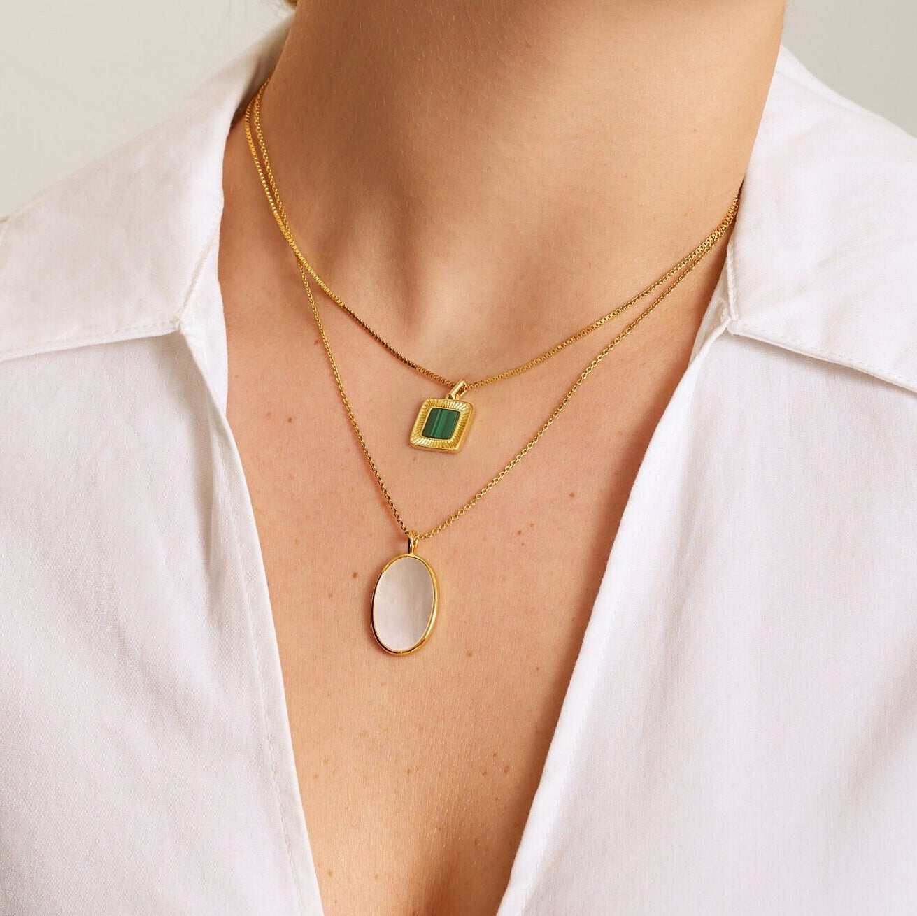 Mother Of Pearl Gold Pendant: Oval Cut Necklace