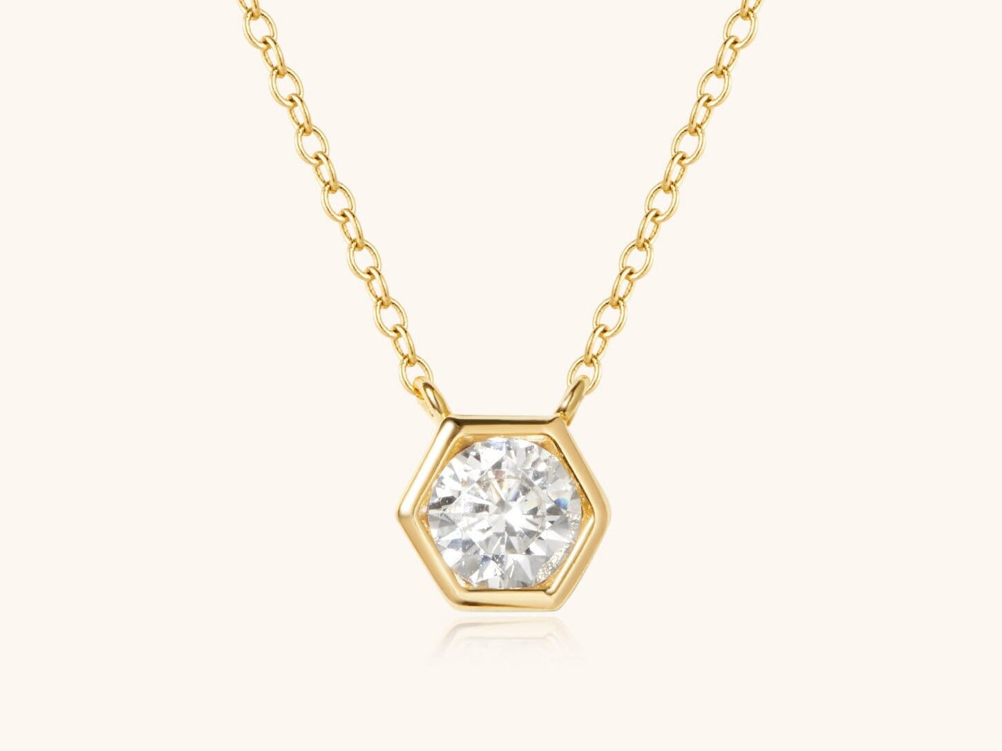 Honeycomb Gold Pendant: Round Solitaire Necklace