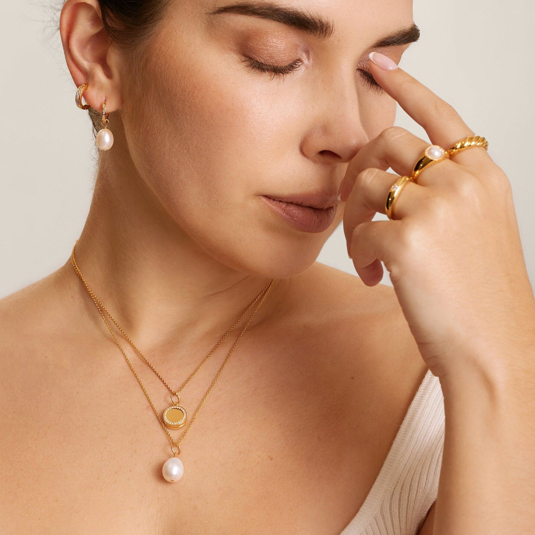 Freshwater Pearl Huggies: Gold Earrings