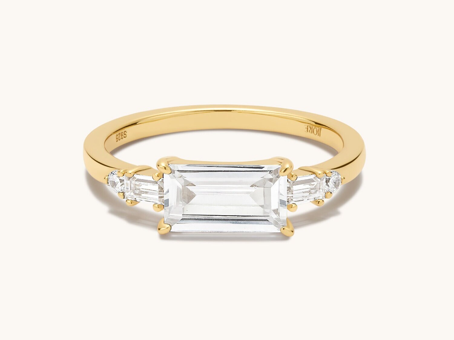 18K Gold Baguette Ring: Three Stone Band